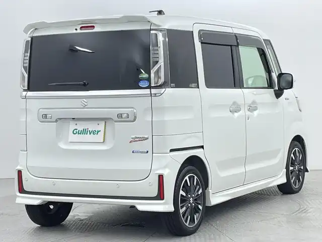 スズキ スペーシア カスタム HYBRID XS 新潟県 2018(平30)年 3.8万km ピュアホワイトP スズキセーフティサポート	/禁煙車/ワンオーナー/社外メモナビ　/　　CD/DVD/AM/FM/フルセグ/BT/バックモニター/両側パワースライドドア/LEDオートライト/フォグランプ/ハーフレザーシート/運転席シートヒーター/純正15インチ純正アルミホイール付/アイドリングストップ/ステアリングスイッチ/サーキュレーター/リアサンシェード/パーソナルデーブル/ドライブレコーダー/スペアキー/スマートキー/ETC