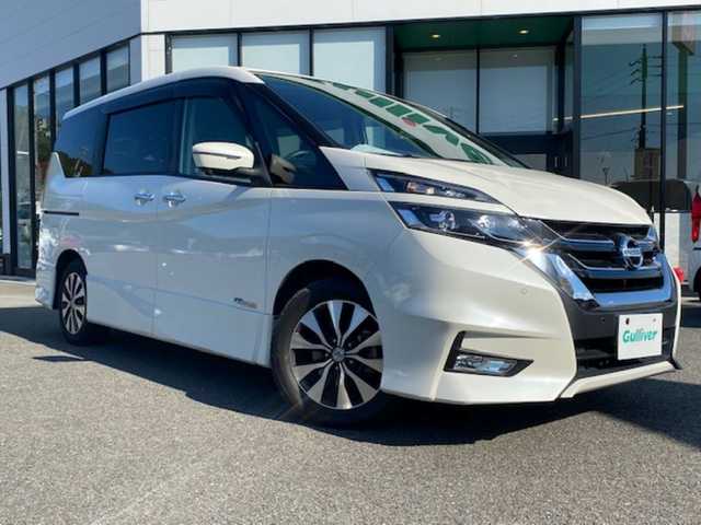 日産 セレナ ハイウェイスター 兵庫県 2017(平29)年 8.9万km ブリリアントホワイトパール 純正ナビ（AM/FM/BT/DVD/AUX)/・フルセグTV/アラウンドビューモニター/パーキングアシスト/衝突軽減システム/横滑り防止/アイドリングストップ/追従付きクルーズコントロール/セーフティーシールド/ステアリングスイッチ/両側パワースライドドア/純正マット/フリップダウンモニター/ウォークスルー/ビルトインETC/ドライブレコーダー/デジタルインナー/プロパイロット