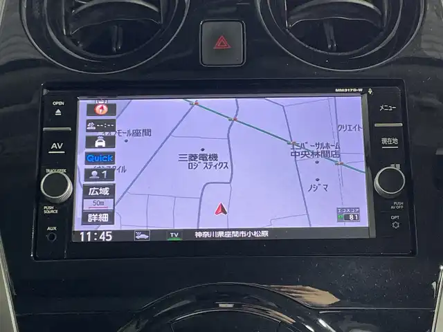 日産 ノート X モード・プレミア 神奈川県 2018(平30)年 2.2万km スーパーブラック 純正7インチメモリーナビ（MM317D-W）/-CD/DVD/Bluetooth/フルセグTV/AM/FM/SD/アラウンドビューモニター　/エマージェンシーブレーキ　/車線逸脱警報　/前方ドラレコ　/15インチオーテックホイール　/デジタルインナーミラー　/アイドリングストップ　/横滑り防止　/ETC/純正フロアマット/LED　