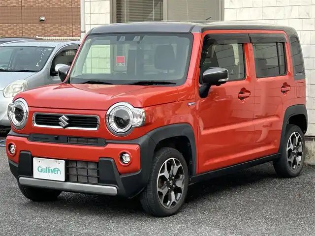 スズキ ハスラー HYBRID X 福岡県 2020(令2)年 2.7万km バーミリオンオレンジ/ガンメタリック2トーン ワンオーナー/純正9インチメモリナビ【3A103-59S00】/(AM/FM/CD/DVD/USB/Bluetooth/iPod/Smartphone Link/フルセグTV)/バックモニター/全方位モニター/スズキセーフティサポート/・デュアルカメラブレーキサポート/・誤発進抑制機能/・車線逸脱警報/・先行車発進お知らせ/・標識認識/・後退時ブレーキサポート/・後方誤発進抑制/・リヤパーキングセンサー/オートライト/純正15インチアルミホイール/前方ドライブレコーダー【91001384】/シートヒーター（D/N）/USBポート×1/プッシュスタート/アイドリングストップ/ステアリングスイッチ/純正フロアマット/電格ウィンカーミラー/ドアバイザー/スペアキー×1/保証書/取扱説明書/ナビ取扱説明書