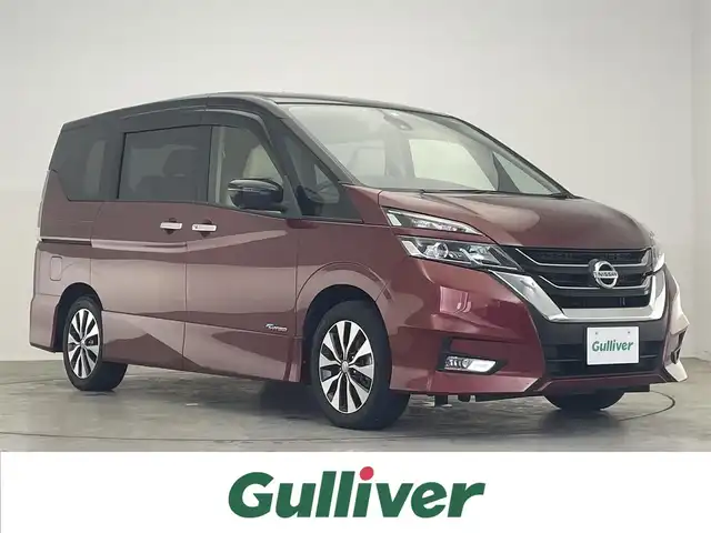 日産 セレナ ハイウェイスター Vセレクション 滋賀県 2018(平30)年 7.6万km マルーンレッド 2トーン 11型アルパイン製ナビ/（CD・DVD・Bluetooth・フルセグTV）/12.8型フリップダウンモニター/追従型クルーズコントロール/両側パワースライドドア/全方位カメラ/前方ドライブレコーダー/コーナーセンサー/ETC/エンジンプッシュスタート/電動パーキングブレーキ/スマートキー/カーテンエアバッグ/オートライト/スペアキー
