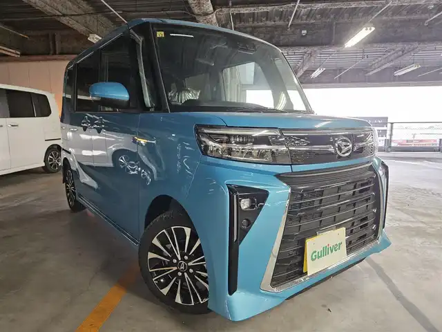 ダイハツ タント カスタム RS 愛媛県 2023(令5)年 0.3万km ターコイズブルーマイカメタリック 純正ナビ/ワンセグTV/両側パワースライドドア/バックカメラ/コーナーセンサー/スマートアシスト/・衝突被害軽減ブレーキ/・車線逸脱防止支援システム/・誤発進抑制機能/IC付ターボ/LEDヘッドランプ/革巻きステアリング/ステアリングスイッチ/ハーフレザーシート/前席シートヒーター/純正15インチアルミホイール/スマートキー/プッシュエンジンスタート/禁煙車