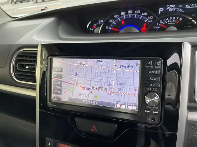 ダイハツ タント カスタム RS 埼玉県 2015(平27)年 8万km ブラックマイカ ワンオーナー/外部検査済み/純正ナビゲーション/CD/DVD/Bluetooth/フルセグTV/バックカメラ/両側電動スライドドア/LEDヘッドライト/純正15インチアルミホイール/アイドリングストップ/スリップコントロール/フロアマット/ドアバイザー/スマートキー/スペアキー/新車保証書/取扱説明書