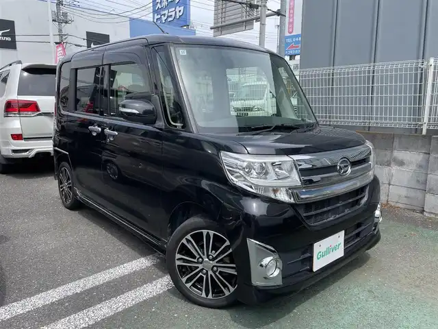 ダイハツ タント カスタム RS 埼玉県 2015(平27)年 8万km ブラックマイカ ワンオーナー/外部検査済み/純正ナビゲーション/CD/DVD/Bluetooth/フルセグTV/バックカメラ/両側電動スライドドア/LEDヘッドライト/純正15インチアルミホイール/アイドリングストップ/スリップコントロール/フロアマット/ドアバイザー/スマートキー/スペアキー/新車保証書/取扱説明書