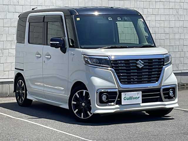 スズキ スペーシア カスタム HYBRID XS ターボ 茨城県 2020(令2)年 7.6万km ピュアホワイトパール/ブラック2トーン 社外SDナビ＆地デジTV【MDV-M907HDF】/(地デジTV・CD・DVD・BT・ラジオ再生)/社外ドライブレコーダー（フロント・リヤ）/社外ETC/被害軽減システム/プッシュスタート/バックカメラ（全方位）/ヘッドアップディスプレー/アイドリングストップ/サイドエアバック/両側パワースライドドア