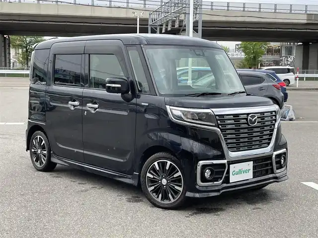 マツダ フレアワゴン カスタムスタイル ハイブリッド XT 石川県 2018(平30)年 8.6万km ブルーイッシュブラックパール3 4WD/ターボ/純正メモリーナビ/フルセグTV/LEDヘッドライト/ETC/ドライブレコーダー/両側パワースライドドア/スマートキー/プッシュスタート/電動ミラー/パドルシフト/クルーズコントロール/純正アルミホイール/ABS