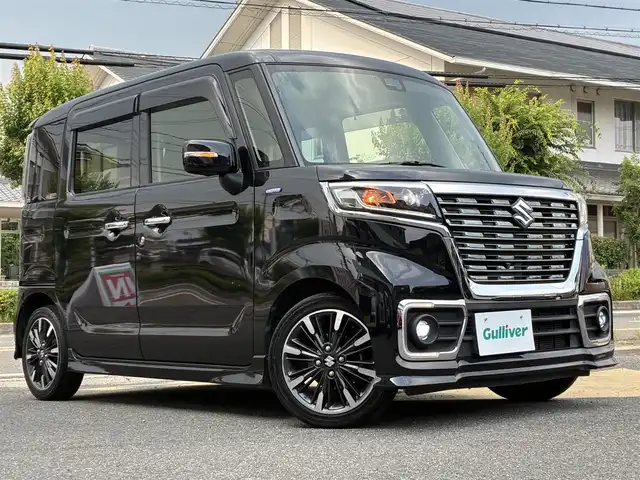 スズキ スペーシア カスタム HYBRID XS ターボ 京都府 2018(平30)年 9.6万km ブルーイッシュブラックパール3 ワンオーナー/ターボ/セーフティサポート/・デュアルセンサーブレーキサポート/・車線逸脱警報機能/・先行車発進お知らせ機能/・後退時ブレーキサポート/・リアパーキングセンサー/・誤発進抑制機能/・ふらつき警報/・ハイビームアシスト/・後方誤発進抑制機能/両側パワースライドドア/全方位モニター/社外SDナビ/・フルセグTV/・CD/DVD/SD再生/・BT接続/ヘッドアップディスプレイ/ETC/プッシュスタート/・スマートキー×2個/アイドリングストップ/レザーステアリング/・パドルシフト/・クルーズコントロール/・ステアリモコン/ハーフレザーシート/・運転席シートヒーター/・運転席ボックス付きアームレスト/・後席ルーフサーキュレーター/・後席パーソナルテーブル/LEDヘッドライト/LEDフォグランプ/純正15インチアルミホイール/ウインカーミラー/・オートリトラ/Wエアバック・サイド&カーテンエアバック/純正フロアマット/純正ドアバイザー/車両保証書/車両取説/ナビ取説