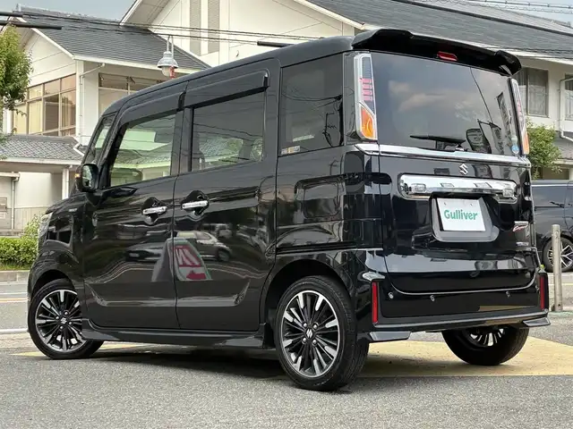スズキ スペーシア カスタム HYBRID XS ターボ 京都府 2018(平30)年 9.6万km ブルーイッシュブラックパール3 ワンオーナー/ターボ/セーフティサポート/・デュアルセンサーブレーキサポート/・車線逸脱警報機能/・先行車発進お知らせ機能/・後退時ブレーキサポート/・リアパーキングセンサー/・誤発進抑制機能/・ふらつき警報/・ハイビームアシスト/・後方誤発進抑制機能/両側パワースライドドア/全方位モニター/社外SDナビ/・フルセグTV/・CD/DVD/SD再生/・BT接続/ヘッドアップディスプレイ/ETC/プッシュスタート/・スマートキー×2個/アイドリングストップ/レザーステアリング/・パドルシフト/・クルーズコントロール/・ステアリモコン/ハーフレザーシート/・運転席シートヒーター/・運転席ボックス付きアームレスト/・後席ルーフサーキュレーター/・後席パーソナルテーブル/LEDヘッドライト/LEDフォグランプ/純正15インチアルミホイール/ウインカーミラー/・オートリトラ/Wエアバック・サイド&カーテンエアバック/純正フロアマット/純正ドアバイザー/車両保証書/車両取説/ナビ取説