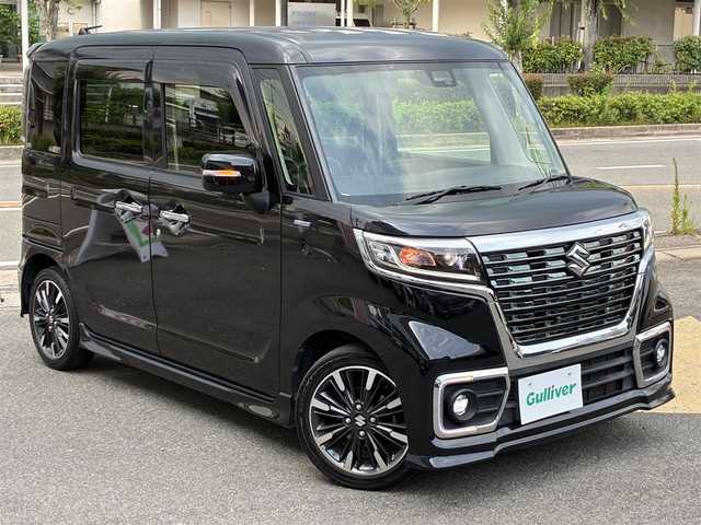 スズキ スペーシア カスタム HYBRID XS ターボ 京都府 2018(平30)年 9.6万km ブルーイッシュブラックパール3 ワンオーナー/ターボ/セーフティサポート/・デュアルセンサーブレーキサポート/・車線逸脱警報機能/・先行車発進お知らせ機能/・後退時ブレーキサポート/・リアパーキングセンサー/・誤発進抑制機能/・ふらつき警報/・ハイビームアシスト/・後方誤発進抑制機能/両側パワースライドドア/全方位モニター/社外SDナビ/・フルセグTV/・CD/DVD/SD再生/・BT接続/ヘッドアップディスプレイ/ETC/プッシュスタート/・スマートキー×2個/アイドリングストップ/レザーステアリング/・パドルシフト/・クルーズコントロール/・ステアリモコン/ハーフレザーシート/・運転席シートヒーター/・運転席ボックス付きアームレスト/・後席ルーフサーキュレーター/・後席パーソナルテーブル/LEDヘッドライト/LEDフォグランプ/純正15インチアルミホイール/ウインカーミラー/・オートリトラ/Wエアバック・サイド&カーテンエアバック/純正フロアマット/純正ドアバイザー/車両保証書/車両取説/ナビ取説