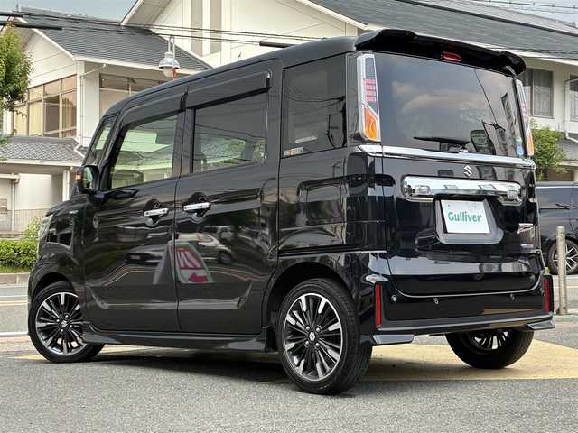 スズキ スペーシア カスタム HYBRID XS ターボ 京都府 2018(平30)年 9.6万km ブルーイッシュブラックパール3 ワンオーナー/ターボ/セーフティサポート/・デュアルセンサーブレーキサポート/・車線逸脱警報機能/・先行車発進お知らせ機能/・後退時ブレーキサポート/・リアパーキングセンサー/・誤発進抑制機能/・ふらつき警報/・ハイビームアシスト/・後方誤発進抑制機能/両側パワースライドドア/全方位モニター/社外SDナビ/・フルセグTV/・CD/DVD/SD再生/・BT接続/ヘッドアップディスプレイ/ETC/プッシュスタート/・スマートキー×2個/アイドリングストップ/レザーステアリング/・パドルシフト/・クルーズコントロール/・ステアリモコン/ハーフレザーシート/・運転席シートヒーター/・運転席ボックス付きアームレスト/・後席ルーフサーキュレーター/・後席パーソナルテーブル/LEDヘッドライト/LEDフォグランプ/純正15インチアルミホイール/ウインカーミラー/・オートリトラ/Wエアバック・サイド&カーテンエアバック/純正フロアマット/純正ドアバイザー/車両保証書/車両取説/ナビ取説