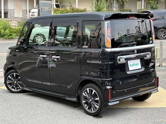 スズキ スペーシア カスタム HYBRID XS ターボ 京都府 2018(平30)年 9.6万km ブルーイッシュブラックパール3 ワンオーナー/ターボ/セーフティサポート/・デュアルセンサーブレーキサポート/・車線逸脱警報機能/・先行車発進お知らせ機能/・後退時ブレーキサポート/・リアパーキングセンサー/・誤発進抑制機能/・ふらつき警報/・ハイビームアシスト/・後方誤発進抑制機能/両側パワースライドドア/全方位モニター/社外SDナビ/・フルセグTV/・CD/DVD/SD再生/・BT接続/ヘッドアップディスプレイ/ETC/プッシュスタート/・スマートキー×2個/アイドリングストップ/レザーステアリング/・パドルシフト/・クルーズコントロール/・ステアリモコン/ハーフレザーシート/・運転席シートヒーター/・運転席ボックス付きアームレスト/・後席ルーフサーキュレーター/・後席パーソナルテーブル/LEDヘッドライト/LEDフォグランプ/純正15インチアルミホイール/ウインカーミラー/・オートリトラ/Wエアバック・サイド&カーテンエアバック/純正フロアマット/純正ドアバイザー/車両保証書/車両取説/ナビ取説