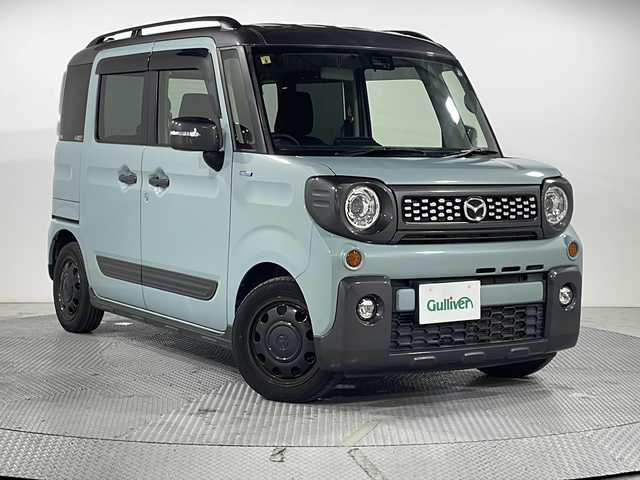 マツダ フレアワゴンタフスタイル 広島県 2020(令2)年 2.3万km ライトブルー 禁煙/純正ナビ/・Bluetooth/・フルセグTV/・USB入力端子/両側パワースライドドア/LEDライト/・オートライト/・フォグランプ/シートヒーター/車線逸脱警報機能/ふらつき警報機能/先行車発進お知らせ機能/リアパーキングセンサー/誤発進抑制機能/ＳＲＳエアバッグ(運転席/助手席/サイド)/オートエアコン/折り畳み式シートバックテーブル