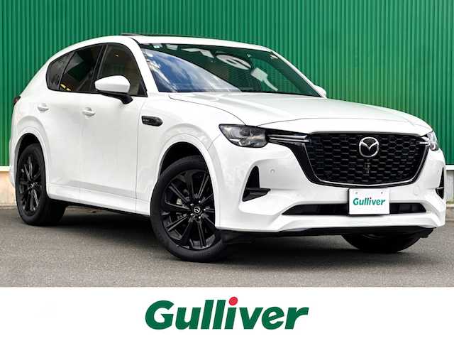 マツダ ＣＸ－６０ XD HV プレミアムスポーツ 宮城県 2023(令5)年 1.8万km ロジウムホワイトプレミアムメタリック BOSEサウンドシステム/パノラマサンルーフ/スマートブレーキサポート/誤発進抑制制御/車線逸脱警報システム/降車支援機能付ブラインドスポットモニタリング/レーンキープアシストシステム/緊急時車線維持支援システム/接近車両検知（前側方/後側方）/レーダークルーズコントロール/クルージングトラフィックサポート/コーナーセンサー/ドライバー異常時対応システム/ヘッドアップディスプレイ/シースルービュー機能付360度ビューモニター/12.3インチセンターディスプレイ/・Bluetooth/・AppleCarPlay/AndroidAuto/・フルセグTV/・USB/HDMI/ワイヤレス充電/ハンズフリーパワーバックドア/ハーフレザーシート/シートヒーター／ベンチレーション/パワーシート（運転席メモリー機能付）/ステアリングヒーター/電動パーキングブレーキ/ブレーキホールド/アダプティブLEDヘッドランプ/スマートキー＆プッシュスタート/電動格納ミラー/純正20インチAW/純正ラバーマット/W/サイド/カーテンエアバッグ