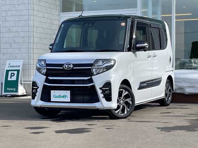 ダイハツ タント カスタム X スタイルセレクション 道央・札幌 2021(令3)年 5.9万km ブラックマイカメタリック/シャイニングホワイトパール ・４WD/・社外メモリナビ/BT/CD/DVD/SD/フルセグ/・衝突被害軽減システム/・バックカメラ/・クリアランスソナー/・両側パワースライドドア/・アルパインフリップダウンモニター/・横滑り防止装置/・シートヒーター/・純正エンジンスターター/・運転席ロングスライドシステム/・ビルトインＥＴＣ/・サイドアンダーミラー/・W+サイド+カーテンAB/・アイドリングストップ/・ステアリングスイッチ/・スペアキー/・保証書/・取扱説明書