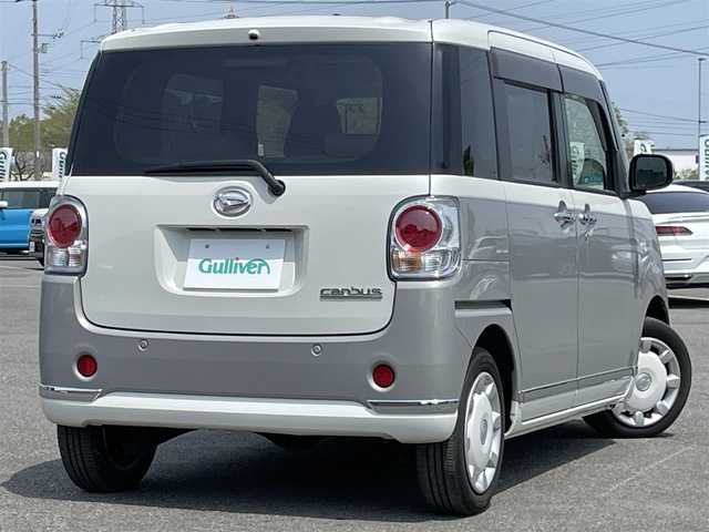 ダイハツ ムーヴ キャンバス X メイクアップ SA Ⅲ 道央・札幌 2018(平30)年 5.3万km パールホワイトⅢ/スムースグレーマイカメタリック 2トーン ４WD/社外SDナビ/CD/DVD/BT/フルセグ/スマートアシストIII/衝突被害軽減ブレーキ/横滑り防止装置/レーンキープアシスト/リアコーナーセンサー/ETC/アイドリングストップ/両側スライドドア/プッシュスタート/スマートキー/ハロゲンヘッドライト/オートライト/オートハイビーム/フォグランプ/ヘッドライトレベライザー/電動格納ミラー/純正フロアマット/ドアバイザー/純正エンジンスターター