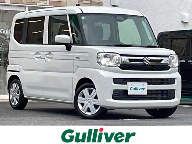 スズキ スペーシア HYBRID X 徳島県 2024(令6)年 4.4万km ピュアホワイトP 社外ナビ/（ラジオ/BT/iPod/USB）/バックカメラ/D/N席シートヒーター/純正14インチアルミホイール/LEDヘッドライト/前後コーナーセンサー/ビルトインETC/純正フロアマット/両側電動スライドドア/アイドリングストップ/電動格納ミラー/オートライト/新車時保証書