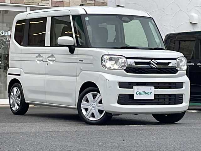 スズキ スペーシア HYBRID X 徳島県 2024(令6)年 4.4万km ピュアホワイトP 社外ナビ/（ラジオ/BT/iPod/USB）/バックカメラ/D/N席シートヒーター/純正14インチアルミホイール/LEDヘッドライト/前後コーナーセンサー/ビルトインETC/純正フロアマット/両側電動スライドドア/アイドリングストップ/電動格納ミラー/オートライト/新車時保証書