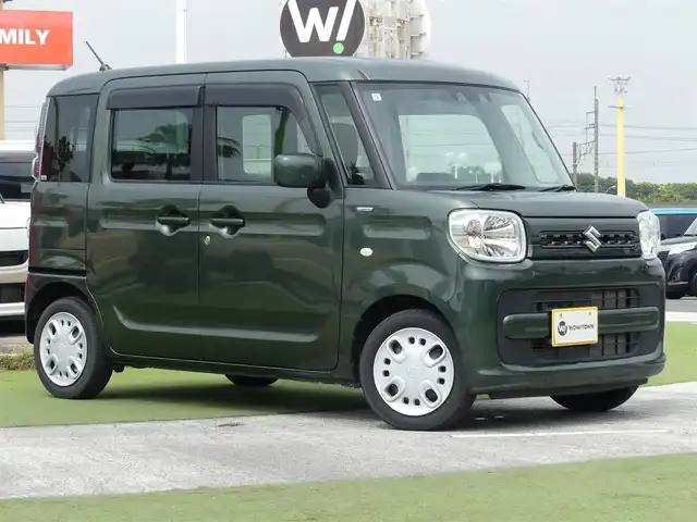 スズキ スペーシア HYBRID G 千葉県 2021(令3)年 1.6万km クールカーキPM デュアルカメラブレーキサポート/アイドリングストップ/両側スライドドア/社外メモリーナビ/地デジTV/【DVD/CD再生機能　Bluetooth接続】/リアコーナーセンサー/サイド/カーテンエアバッグ/携帯リモコン