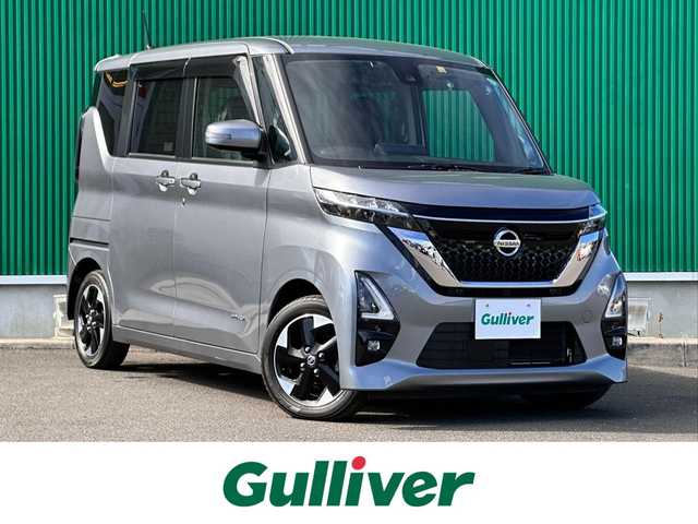 日産 ルークス ハイウェイスター X 宮城県 2022(令4)年 4.8万km チタニウムグレーメタリック ハンズフリーパワースライドドア（運転席側）/快適パック/・プラズマクラスター付リアシーリングファン/・撥水加工シート/・パーソナルテーブル（後席）/・USBソケット（助手席シートバック）/・ロールサンシェード（リアドア）/＝＝＝/インテリジェントエマージェンシーブレーキ/踏み間違い衝突防止アシスト/車線逸脱防止支援システム/車線逸脱警報/前方衝突予測警報/ふらつき警報/標識検知機能/コーナーセンサー/純正9インチナビ（MM320D-L）/・CD/DVD/・Bluetooth/・フルセグTV/ビルトインETC/ドライブレコーダー/ハンズフリーパワースライドドア/ステアリングスイッチ/LEDヘッドランプ/ハイビームアシスト/フォグランプ/オートライト/スマートキー＆プッシュスタート/電動格納ミラー/純正14インチAW/純正ドアバイザー/純正フロアマット/W/サイド/カーテン/ニーエアバッグ