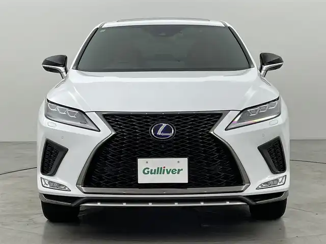 レクサス ＲＸ 450h Fスポーツ 福岡県 2019(令1)年 4.8万km ホワイトノーヴァガラスフレーク サンルーフ　/純正１２．３型ナビ　/全方位カメラ　/前後ドラレコ　/デジタルルームミラー　/レーダークルコン　/衝突被害軽減　/レーンキープ　/ＢＳＭ　/ＰＫＳＢ　/パドルシフト　/シートベンチレーション／ヒーター　/ステアリングヒーター　/本革シート　/パワーシート　/パワーバックドア　/HUD