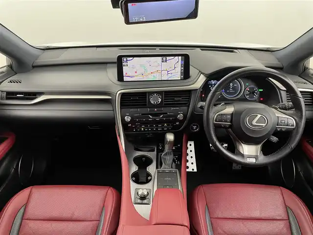 レクサス ＲＸ 450h Fスポーツ 福岡県 2019(令1)年 4.8万km ホワイトノーヴァガラスフレーク サンルーフ　/純正１２．３型ナビ　/全方位カメラ　/前後ドラレコ　/デジタルルームミラー　/レーダークルコン　/衝突被害軽減　/レーンキープ　/ＢＳＭ　/ＰＫＳＢ　/パドルシフト　/シートベンチレーション／ヒーター　/ステアリングヒーター　/本革シート　/パワーシート　/パワーバックドア　/HUD