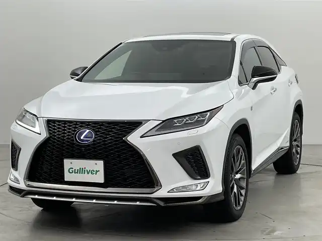 レクサス ＲＸ 450h Fスポーツ 福岡県 2019(令1)年 4.8万km ホワイトノーヴァガラスフレーク サンルーフ　/純正１２．３型ナビ　/全方位カメラ　/前後ドラレコ　/デジタルルームミラー　/レーダークルコン　/衝突被害軽減　/レーンキープ　/ＢＳＭ　/ＰＫＳＢ　/パドルシフト　/シートベンチレーション／ヒーター　/ステアリングヒーター　/本革シート　/パワーシート　/パワーバックドア　/HUD