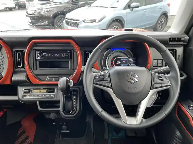 スズキ ハスラー HYBRID X ターボ 石川県 2020(令2)年 1.6万km バーミリオンオレンジ/ガンメタリック2トーン ターボ/社外オーディオ/LEDヘッドライト/コーナーセンサー/レーダークルーズ/衝突軽減ブレーキ/純正アルミホール/スマートキー/プッシュスタート/電動ミラー/シートヒーター/保証書