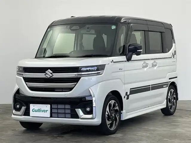 スズキ スペーシア カスタム HYBRID XS ターボ 群馬県 2024(令6)年 0.2万km ピュアホワイトパール/ブラック2トーン 純正ナビ　全方位　アダプティブクルーズコントロール　衝突軽減　両側パワースライドドア　ビルトインＥＴＣ　レーンアシスト　アイドリングストップ　シートヒーター　スマートキー　プッシュスタート　禁煙車