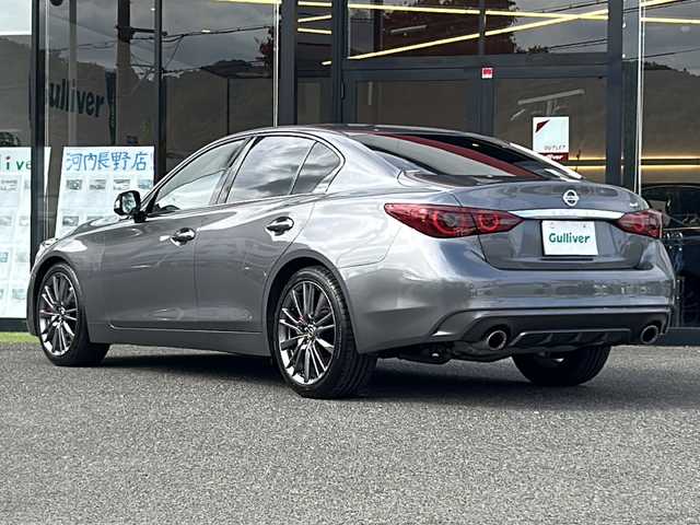 日産 スカイライン 400R 大阪府 2021(令3)年 3.3万km ダークメタルグレー １オーナー　衝突軽減システム　純正ナビ　全方位カメラ　フルセグＴＶ　ＣＤ　ＤＶＤ　ＢＴ　黒レザーシート　パワーシート　シートメモリ　シートヒーター　パドルシフト　レーダークルコン　ＥＴＣ２．０　ＬＥＤヘッドライト　ドライブレコーダー　プッシュスタート　スマートキー　取扱説明書　保証書　純正アルミホイール　純正フロアマット　