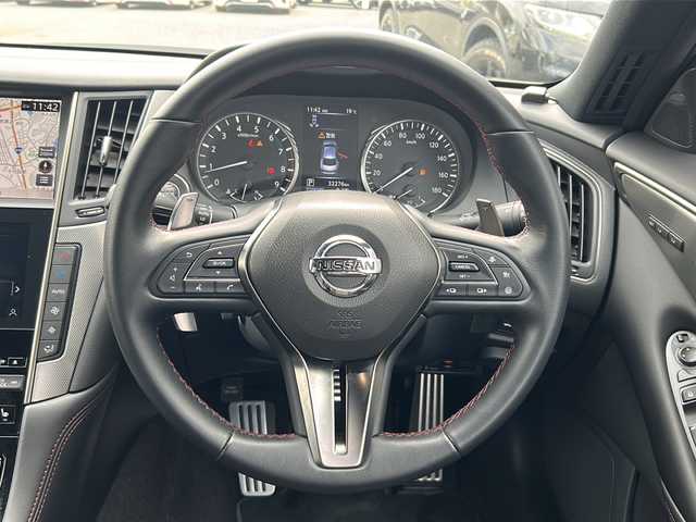 日産 スカイライン 400R 大阪府 2021(令3)年 3.3万km ダークメタルグレー １オーナー　衝突軽減システム　純正ナビ　全方位カメラ　フルセグＴＶ　ＣＤ　ＤＶＤ　ＢＴ　黒レザーシート　パワーシート　シートメモリ　シートヒーター　パドルシフト　レーダークルコン　ＥＴＣ２．０　ＬＥＤヘッドライト　ドライブレコーダー　プッシュスタート　スマートキー　取扱説明書　保証書　純正アルミホイール　純正フロアマット　