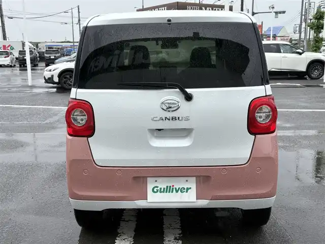 ダイハツ ムーヴ キャンバス ストライプス G 徳島県 2022(令4)年 1.2万km シャイニングホワイトパール/アプリコットピンクメタリック 純正ナビ　NMZK-W72D/（AM/FM/BT/TV/DISC/iPod）/フルセグテレビ/バックカメラ/純正前後ドライブレコーダー/前席シートヒーター/電動パーキング/両側パワースライドドア/ホットカップホルダー/ブレーキホールド機能/ドアバイザー/純正フロアマット/プッシュスタート/スマートキー/衝突被害軽減システム/LEDヘッドライト