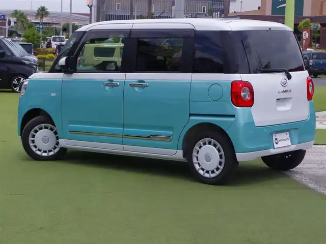ダイハツ ムーヴ キャンバス ストライプス G 千葉県 2023(令5)年 0.2万km シャイニングホワイトパール/ファインミントメタリック スマートアシストIII/両側パワースライドドア/社外メモリーナビ/地デジTV/【DVD/CD再生機能　Bluetooth接続】/ドライブレコーダー/前席シートヒーター/LEDヘッドライト/フォグライト/コーナーセンサー/サイド/カーテンエアバッグ/キーフリーシステム