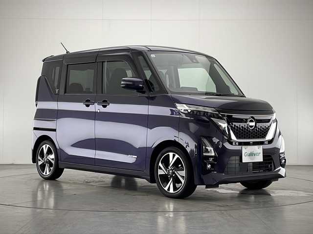 日産 ルークス ハイウェイスター Gターボ 宮崎県 2021(令3)年 2.6万km アメジストパープル 禁煙車/エマージェンシーブレーキ/純正9型ナビTV/（MM320D-L/CD/DVD/MSV/Bluetooth/フルセグTV)/純正LEDオートライト/純正LEDフォグ/純正セキュリティアラーム/純正エアロ/純正ルーフエンドスポイラー/純正15インチアルミ/純正フロアマット/ハンズフリー左側電動スライドドア/アラウンドビューモニター/クリアランスソナー/リアサーキュレーター（プラズマクラスター）/オートエアコン/本革巻ハンドル/ウインカードアミラー/ETC/インテリジェントキー/プッシュエンジンスタート/新車時保証書/取扱い説明書
