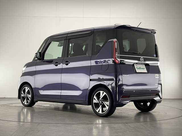 日産 ルークス ハイウェイスター Gターボ 宮崎県 2021(令3)年 2.6万km アメジストパープル 禁煙車/エマージェンシーブレーキ/純正9型ナビTV/（MM320D-L/CD/DVD/MSV/Bluetooth/フルセグTV)/純正LEDオートライト/純正LEDフォグ/純正セキュリティアラーム/純正エアロ/純正ルーフエンドスポイラー/純正15インチアルミ/純正フロアマット/ハンズフリー左側電動スライドドア/アラウンドビューモニター/クリアランスソナー/リアサーキュレーター（プラズマクラスター）/オートエアコン/本革巻ハンドル/ウインカードアミラー/ETC/インテリジェントキー/プッシュエンジンスタート/新車時保証書/取扱い説明書