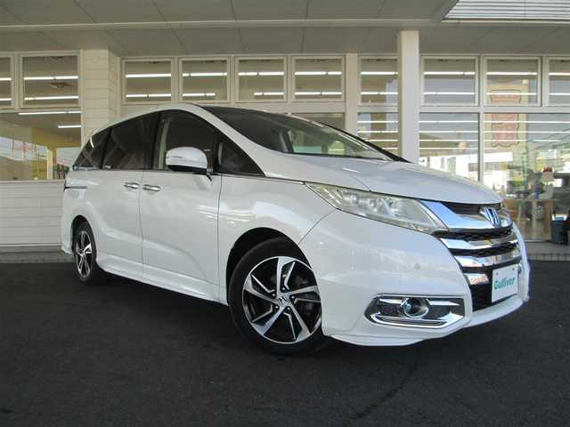 ホンダ オデッセイ G エアロパッケージ 千葉県 2015(平27)年 6万km ホワイトオーキッドパール ワンオーナー/純正8インチプレミアムインターナビ/バックカメラ/オーディオ【CD/DVD/SD/フルセグTV】/純正フリップダウンモニター/両側パワースライドドア/LEDヘッドライト&LEDフォグ/純正17インチアルミホイール/ウィンカードアミラー/2列目プレミアムクレイドシート/LEDアウターウエルカムライト/クルーズコントロール/コンフォートビューパッケージ/純正ビルトインETC/記録簿29.30.R1.3.4.6.7年度ホンダ有。