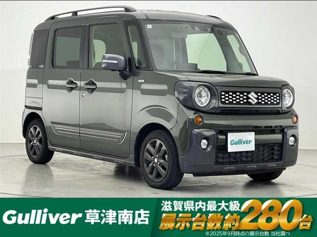 スズキ スペーシア ギア HYBRID XZターボ 滋賀県 2022(令4)年 3.2万km クールカーキパールメタリック/ガンメタリック2トーン 純正9型ナビ/【Bluetooth/USB/AppleCarPlay/AndroidoAuto/フルセグTV】/全方位カメラ/パドルシフト/シートヒーター/追従クルーズコントロール/ステアリングリモコン/スマートキー/純正１４AW/ルーフレール/ビルトインETC