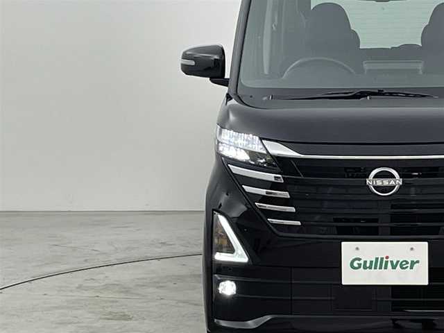 日産 ルークス ハイウェイスター Gターボ 福岡県 2024(令6)年 0.2万km ブラック 純正９型ナビ（フルセグＴＶ）　/全方位カメラ　/ＥＴＣ　/セーフティ・シールドスイッチ　/エマージェンシーブレーキ　/レーンキープ　/先行車発進お知らせ　/コーナーセンサー　/両側電動スライドドア　/純正１５インチＡＷ