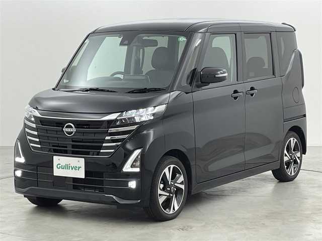 日産 ルークス ハイウェイスター Gターボ 福岡県 2024(令6)年 0.2万km ブラック 純正９型ナビ（フルセグＴＶ）　/全方位カメラ　/ＥＴＣ　/セーフティ・シールドスイッチ　/エマージェンシーブレーキ　/レーンキープ　/先行車発進お知らせ　/コーナーセンサー　/両側電動スライドドア　/純正１５インチＡＷ
