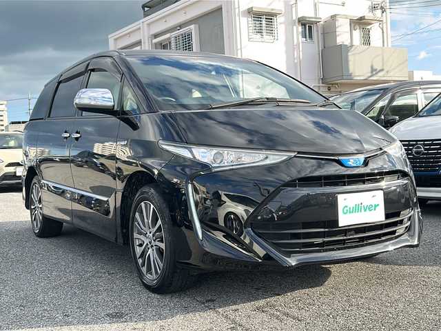 トヨタ エスティマ ハイブリッド アエラス スマート 沖縄県 2018(平30)年 4.5万km ブラック 純正ナビ　/（ＡＭ／ＦＭ／ＣＤ／ＤＶＤ／ＢＴ）　/フルセグＴＶ　/バックモニター　/後席モニター　/パワーシート　/シートヒーター　/エアシート　/レーンキープ　/衝突軽減　/ＥＴＣ　/クルーズコントロール/スマートキー/オートライト/オットマン/横滑り防止/LEDヘッドライト/純正フロアマット/ドラレコ