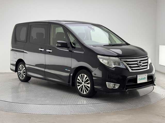 日産 セレナ ハイウェイS S HV Aセーフ 兵庫県 2014(平26)年 7.9万km ダイヤモンドブラック 純正SDナビ/フルセグ CD DVD BT MSV/純正フリップダウンモニター/両側パワースライドドア/エマージェンシーブレーキ/LKA/クルーズコントロール/コーナーセンサー/アラウンドビューモニター/ETC/LEDヘッドライト/フォグライト/オートライト/スマートキー/スペアキー