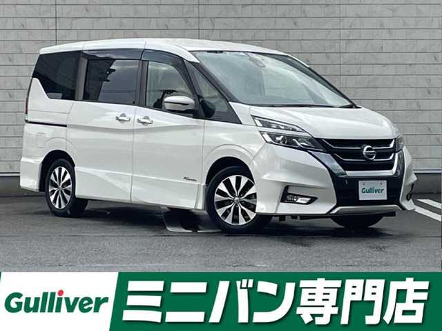 日産 セレナ ハイウェイスター Vセレクション 福岡県 2017(平29)年 3.9万km ブリリアントホワイトパール 純正9型SDナビ(フルセグTV/CD/DVD/BT)/エマージェンシーブレーキ/後席フリップダウンモニター/両側電動/クルコン/ドラレコ/ETC/純正LED/純正アルミホイール/プッシュスタート/スマートキー