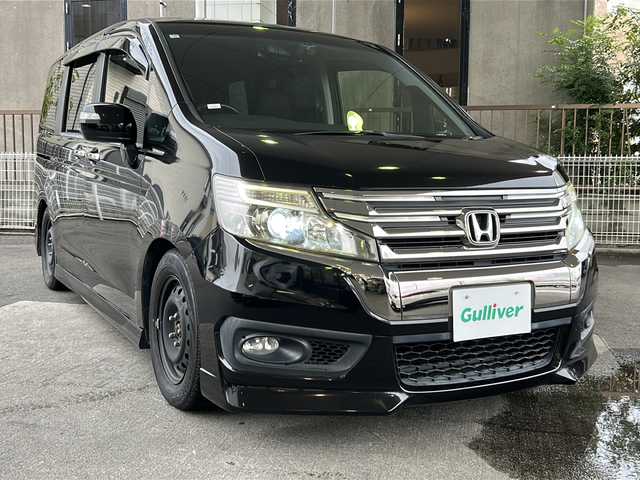ホンダ ステップワゴン スパーダ Z クールスピリット 京都府 2012(平24)年 9.1万km プレミアムスパークルブラックパール 純正SDナビ /（VXM-135VFNi)/フルセグTV /フリップダウンモニター　/禁煙車　/両側パワースライドドア　/バックカメラ　/HIDライト　/クルーズコントロール　/パドルシフト　/ハーフレザー　/前後社外ドラレコ　/(XLDR-L3)/ウインカーミラー/アイドリングストップ/純正ビルトインETC/パワーステアリング/パワーウィンドウ/CD/DVD再生機能有/iPod/USB/横滑り防止/盗難防止装置