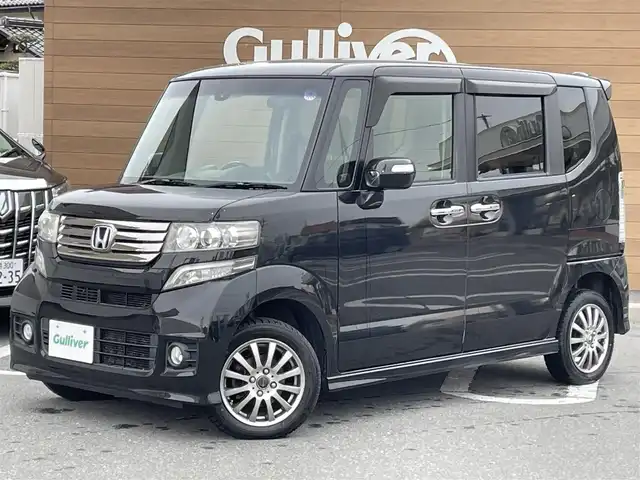 ホンダ Ｎ ＢＯＸ カスタム ターボ SSパッケージ 長野県 2014(平26)年 10.8万km スマートブラック 社外ナビ（FM/AM、CD、DVD、BT）/バックカメラ/フルセグテレビ/クルーズコントロール追従無/社外ETC/前席シートヒーター/両側パワースライドドア/横滑り防止装置/純正フロアマット/キセノンヘッドライト/フォグランプ/社外１４ＡＷ/ABS/保証書、取扱説明書/スマートキー/４ＷＤ/×事故車の為DN落禁止×