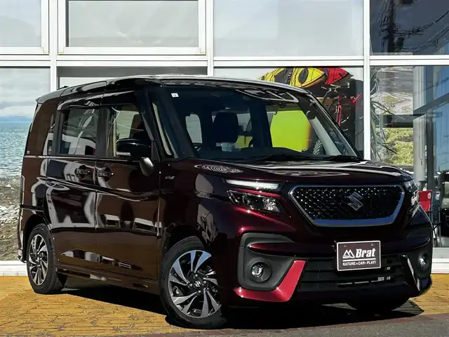 スズキ ソリオ バンディット HV MV 道北・旭川 2021(令3)年 3.4万km メロウディープレッドパール/ブラック 純正10インチナビ/全方位カメラ/フルセグTV/両側パワースライドドア/ヘッドアップディスプレイ/LEDヘッドライト/オートライト/プッシュスタート/スマートキー/ドライブレコーダー/ETC