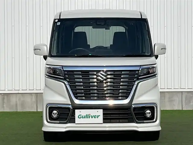 スズキ スペーシア カスタム HYBRID XS ターボ 香川県 2019(令1)年 5.6万km ピュアホワイトP 登録時走行距離：55501km/カロッツェリアナビ/　CD DVD BT　フルセグTV/バックカメラ/両側パワースライドドア/衝突被害軽減装置/レーンキープアシスト/クルーズコントロール/クリアランスソナー/横滑り防止装置/アイドリングストップ/ETC/ドライブレコーダー/ハーフレザーシート/シートヒーター/サンシェード/サーキュレータ/革巻きステアリング/スラアリングリモコン/パドルシフト/プッシュスタート/スマートキー