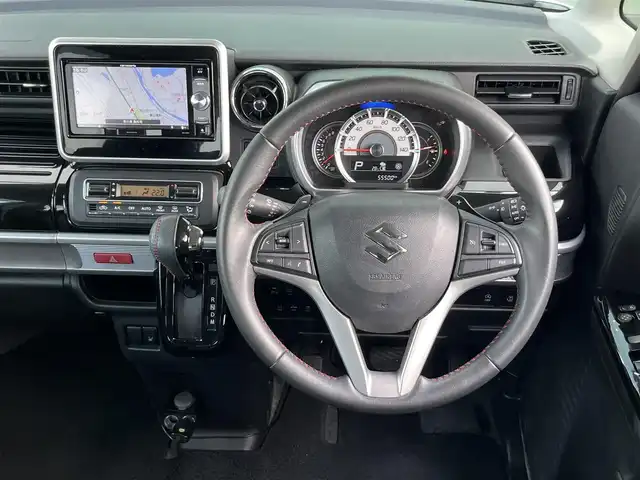 スズキ スペーシア カスタム HYBRID XS ターボ 香川県 2019(令1)年 5.6万km ピュアホワイトP 登録時走行距離：55501km/カロッツェリアナビ/　CD DVD BT　フルセグTV/バックカメラ/両側パワースライドドア/衝突被害軽減装置/レーンキープアシスト/クルーズコントロール/クリアランスソナー/横滑り防止装置/アイドリングストップ/ETC/ドライブレコーダー/ハーフレザーシート/シートヒーター/サンシェード/サーキュレータ/革巻きステアリング/スラアリングリモコン/パドルシフト/プッシュスタート/スマートキー