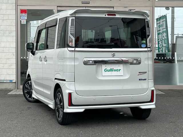 スズキ スペーシア カスタム HYBRID XS ターボ 青森県 2020(令2)年 5.1万km ピュアホワイトP ワンオーナー/turbo/4WD/AV一体型ナビゲーション（BlueTooth/フルセグ）/両側パワースライドドア/LEDヘッドライト/フォグランプ/ハーフレザーシート/前席シートヒーター/スリムサーキュレーター/ヘッドアップディスプレイ/後部コーナーセンサー/スペアキー/保証書/取扱説明書/ナビ説明書