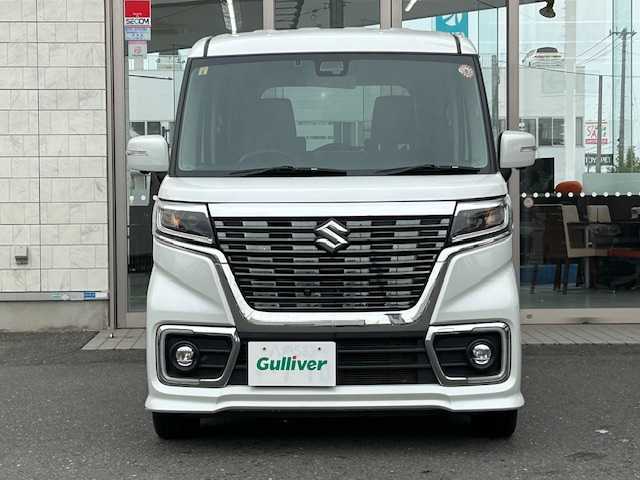 スズキ スペーシア カスタム HYBRID XS ターボ 青森県 2020(令2)年 5.1万km ピュアホワイトP ワンオーナー/turbo/4WD/AV一体型ナビゲーション（BlueTooth/フルセグ）/両側パワースライドドア/LEDヘッドライト/フォグランプ/ハーフレザーシート/前席シートヒーター/スリムサーキュレーター/ヘッドアップディスプレイ/後部コーナーセンサー/スペアキー/保証書/取扱説明書/ナビ説明書
