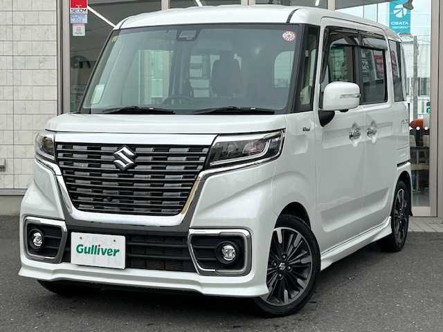 スズキ スペーシア カスタム HYBRID XS ターボ 青森県 2020(令2)年 5.1万km ピュアホワイトP ワンオーナー/turbo/4WD/AV一体型ナビゲーション（BlueTooth/フルセグ）/両側パワースライドドア/LEDヘッドライト/フォグランプ/ハーフレザーシート/前席シートヒーター/スリムサーキュレーター/ヘッドアップディスプレイ/後部コーナーセンサー/スペアキー/保証書/取扱説明書/ナビ説明書