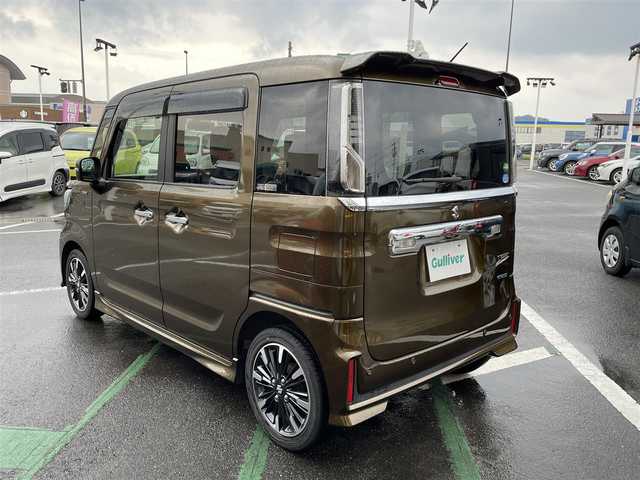 スズキ スペーシア カスタム HYBRID XS 長崎県 2018(平30)年 5.9万km ブレイブカーキP 社外ナビ/スズキセーフティーサポート/両側パワースライドドア/ETC/ドライブレコーダー/バックカメラ/ハーフレザーシート/シートヒーター/コーナーセンサー/レーンキープアシスト/サーキュレーター/スマートキー/純正フロアマット/アイドリングストップ